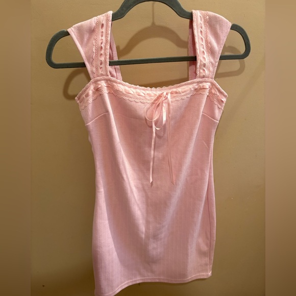 Charlotte Russe Dresses & Skirts - NWOT Charlotte Russe Pink Coquette Mini Dress Ribbon/Lace Trim Women’s Size M